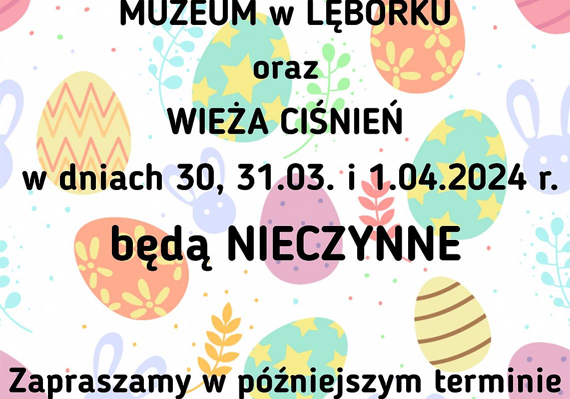 Muzeum oraz Wieża Ciśnień nieczynne w dniach 30, 31.03. i 1.04.2024 grafika