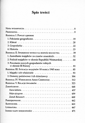 Zapomniana przeszłość, Upadek pomorskich majątków rolnych na przykładzie powiatu lęborskiego, Ulrich Dorow, spis treści grafika